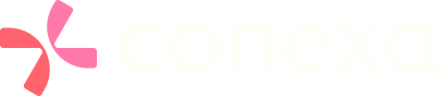 Logo da Conexa com texto branco sobre fundo na cor primária da marca