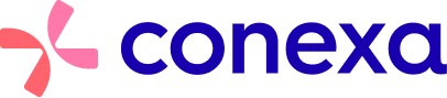 Logo da Conexa sobre fundo colorido da marca