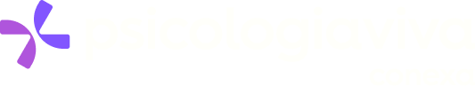 Logo da Psicologia Viva com texto branco sobre fundo na cor primária da marca